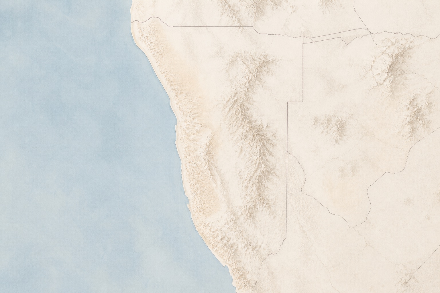 Relief map of Namibia showing featured Tsawises destinations